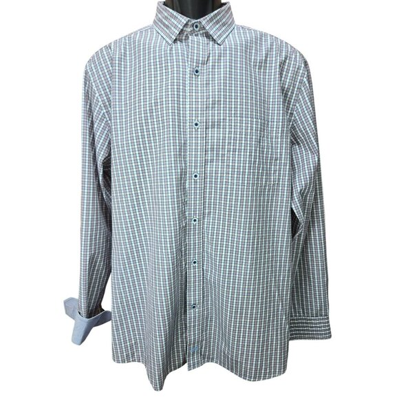 Johnston & Murphy Mens Plaid Long Sleeve Shirt Large with Contrast Cuffs - Picture 1 of 8
